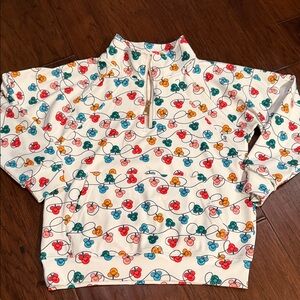 Kids White Quarter-Zip Hoodie with Colorful Pattern
